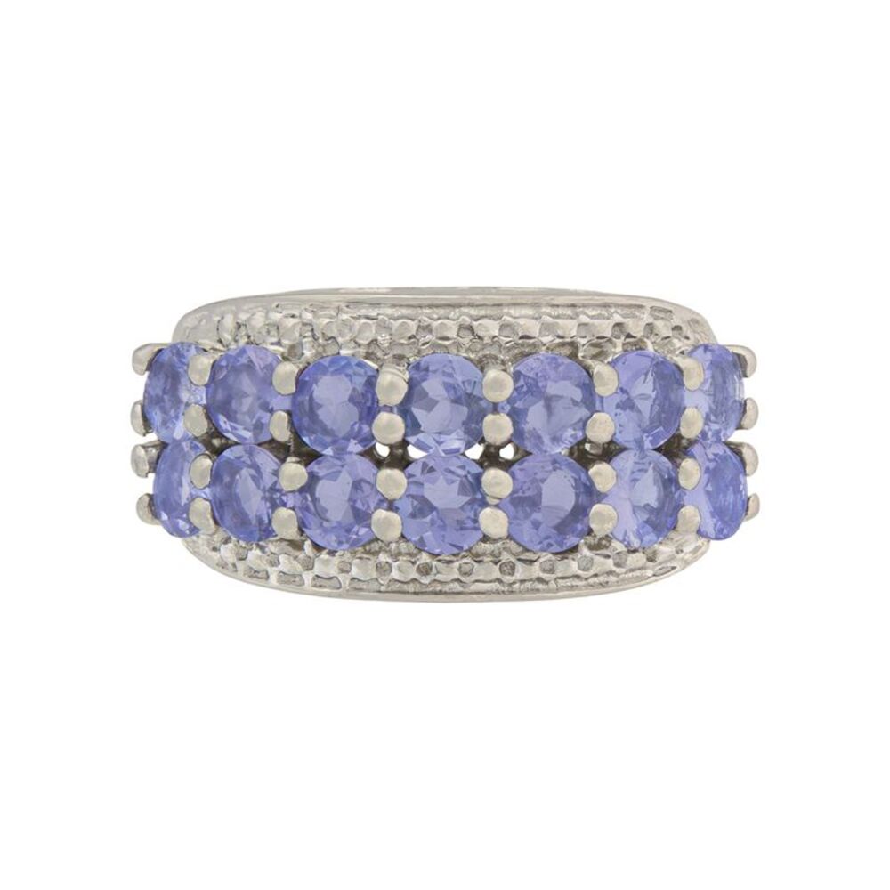 Gold Coast Genuine Tanzanite 14K White Gold Plated Statement Ring, Size 7